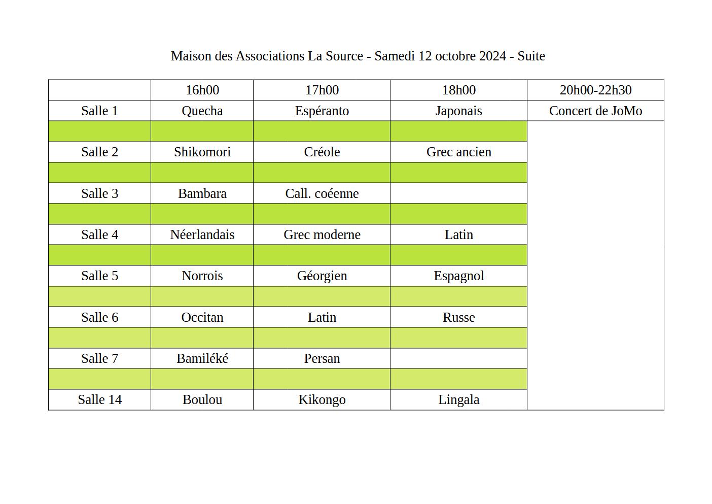 PLanning des salles du Samedi à la MDA de La Source (Suite)